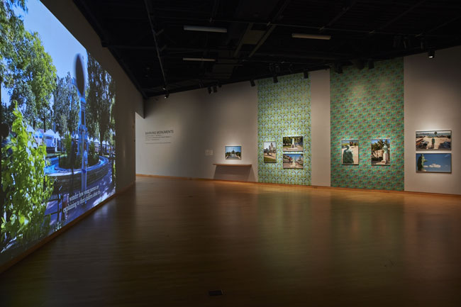 Installation View of Marking Monuments exhibition at USF Contemporary Art Museum. Left: Ariel René Jackson. Right: Joiri Minaya. Photo: Will Lytch.