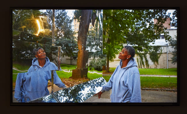 Karyn Olivier, The Battle is Joined, 2017. Vernon Park, Philadelphia PA. Commissioned by Monument Lab and Mural Arts. video documentation with audio recording of Trapeta B. Mayson’s poem Monuments to Brown Boys commissioned for public art installation. 1:46 min. Courtesy of the artist and Tanya Bonakdar Gallery. Installation View of Marking Monuments exhibition at USF Contemporary Art Museum. Photo: Will Lytch.