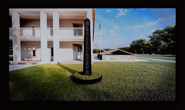 John Sims, Freedom Memorial at Gamble Plantation, 2020. 7:47 min. video animation with sound. Courtesy of the artist. Installation View of Marking Monuments exhibition at USF Contemporary Art Museum. Photo: Will Lytch.