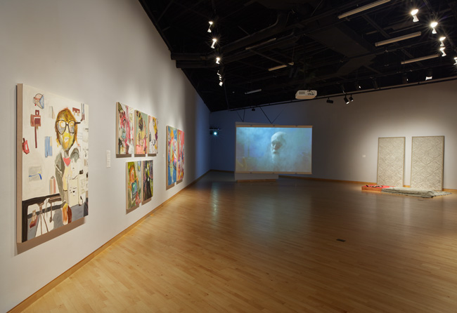 Installation view of Out To Pasture exhibition at USF Contemporary Art Museum. Left to right: Work by Lisa McCarthy, Laura Pérez Insua, Nadia Ivanova. Photo: Will Lytch.