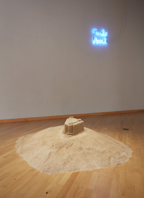 Yiyo Tirado Rivera, Caribe Hostil, 2020, and Castillo de arena I (Normandie)/Sand Castle I (Normandie), 2019/2021. Courtesy of the artist. Installation view of Constant Storm exhibition at USF Contemporary Art Museum. Photo: Will Lytch.