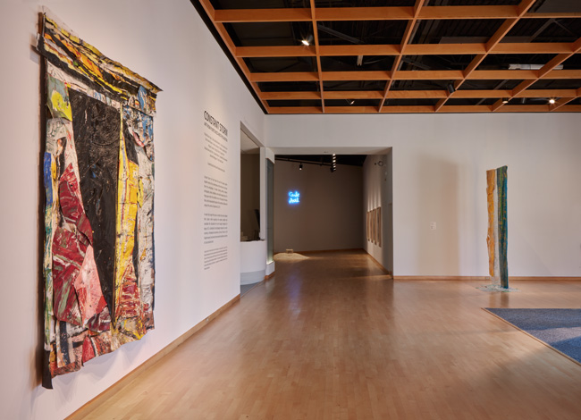 Installation view of Constant Storm exhibition at USF Contemporary Art Museum. Left to right: Art by Angel Otero, Yiyo Tirado Rivera, Gamaliel Rodríguez and Ivelisse Jiménez. Photo: Will Lytch.