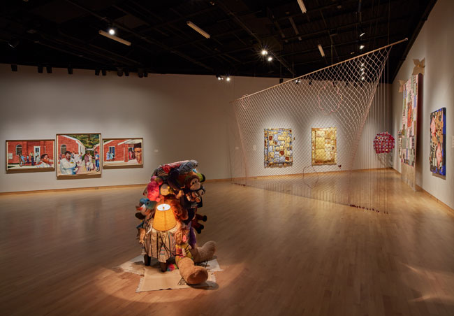 Installation view of Out To Pasture exhibition at USF Contemporary Art Museum. Left to right: Work by Lisa McCarthy, Laura Pérez Insua, Nadia Ivanova. Photo: Will Lytch.